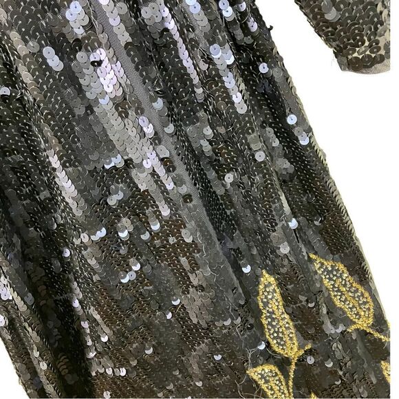 Mac Duggal Dress 20 Blue Sequined Floral Long Sleeve Midi Dress 93624 Modest - Picture 14 of 16